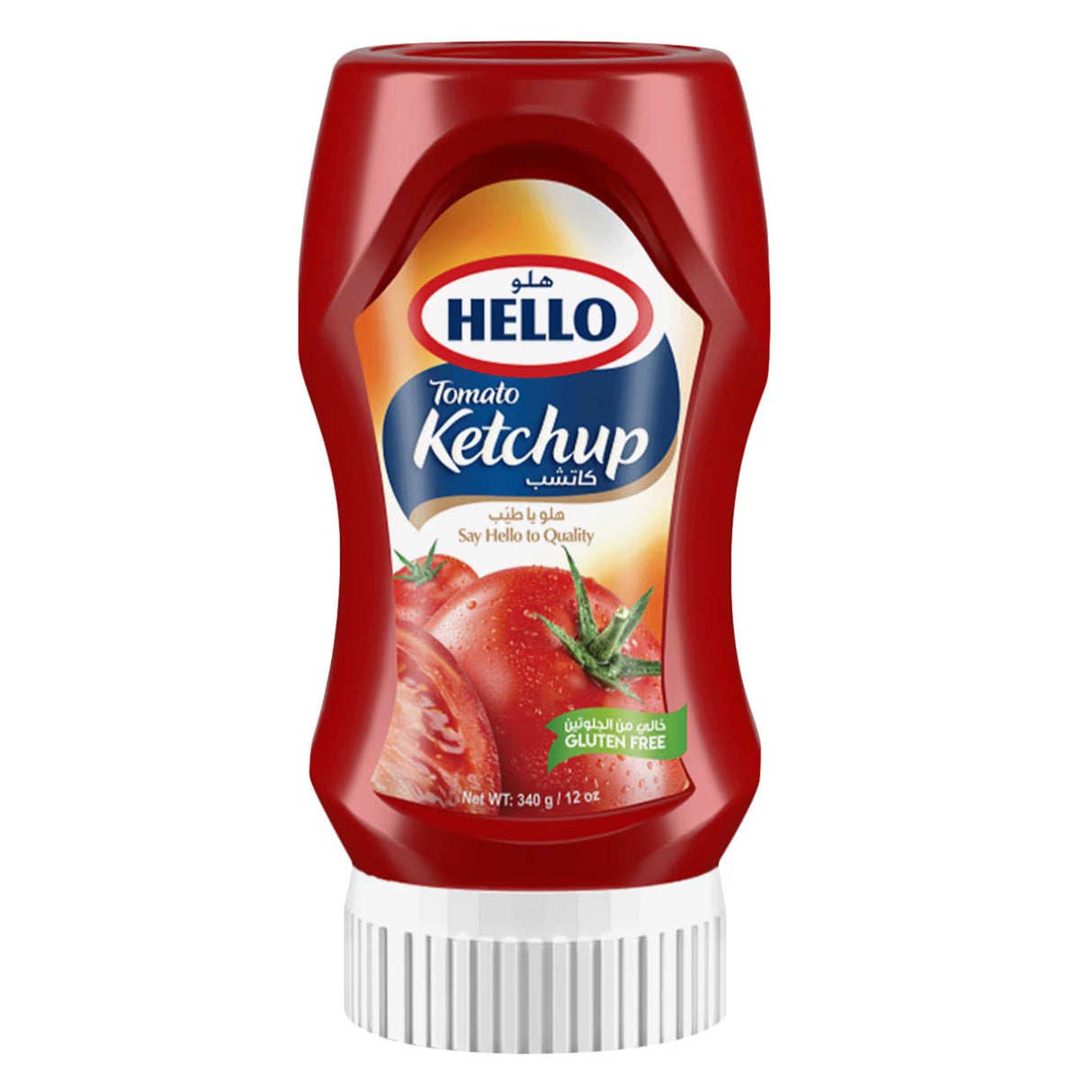 Hello Regular Ketchup Gluten Free PET 12x340g | هيلو كاتشب عادي خالي من الغلوتين عبوة بلاستيكية