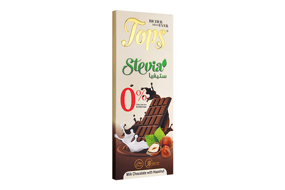 Tops Chocolate Bar Milk with Hazelnut Sugar - Free Stevia Pack 12 X 50g - 2kShopping
