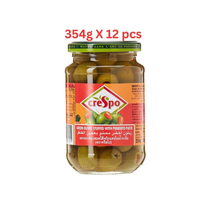 Crespo Green Olive Stuffed With Pimento Paste (Pack Of 12 X 354g)