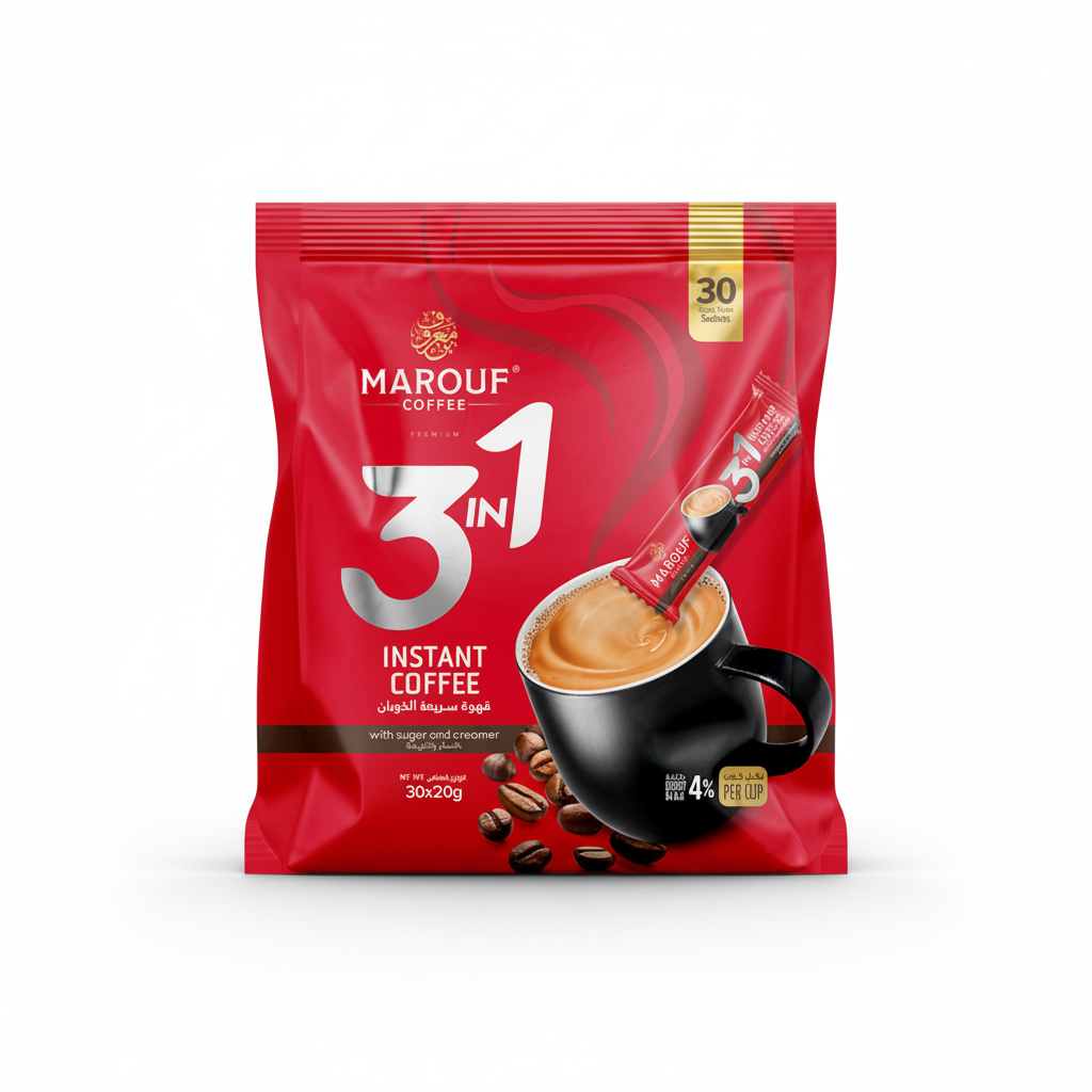 Marouf 3in1 Instant Coffee with Sugar and Creamer Pack of 30 x 20g
