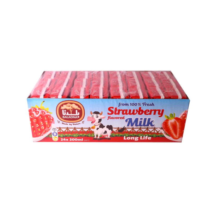 Baladna Strawberry Milk ( 125ml x 24 ) | حليب بلدنا بنكهة الفراولة طويل الأمد