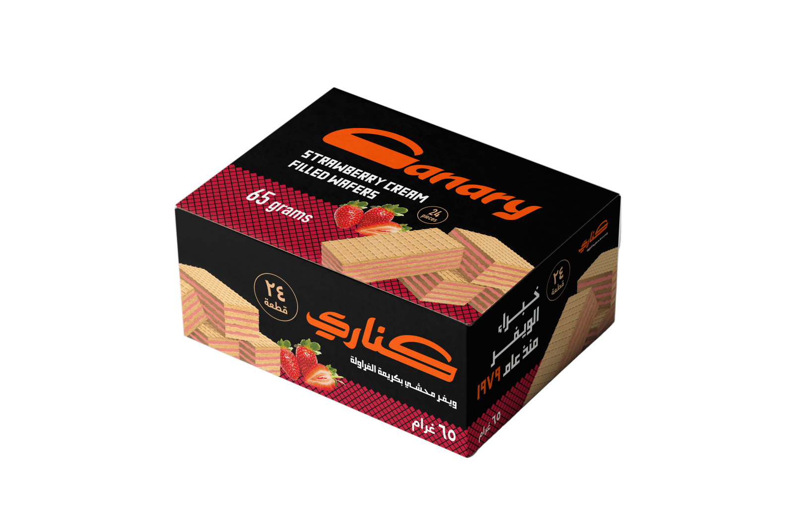 Canary Wafer with Strawberry Cream 24 x 65g | بسكويت كناري كبير بالفراولة - 2kShopping