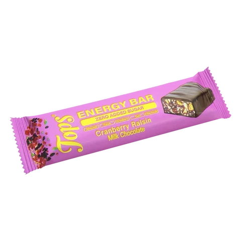 Tops Milk Chocolate Energy Bar with Cranberry & Raisin Sugar Free Box of 12 x 50g