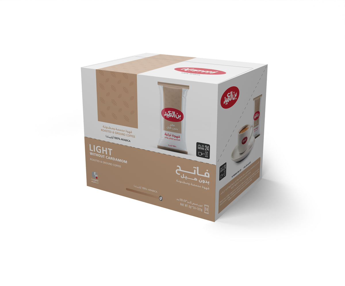 Al Ameed Turkish Coffee Light without Cardamom Pack of 24 x 8g