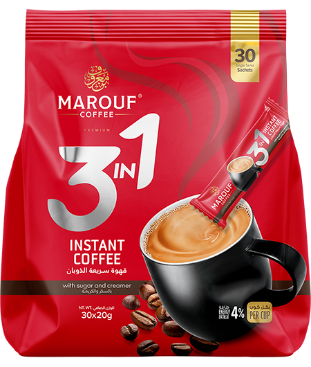 Marouf 3in1 Instant Coffee with Sugar and Creamer Pack of 30 x 20g