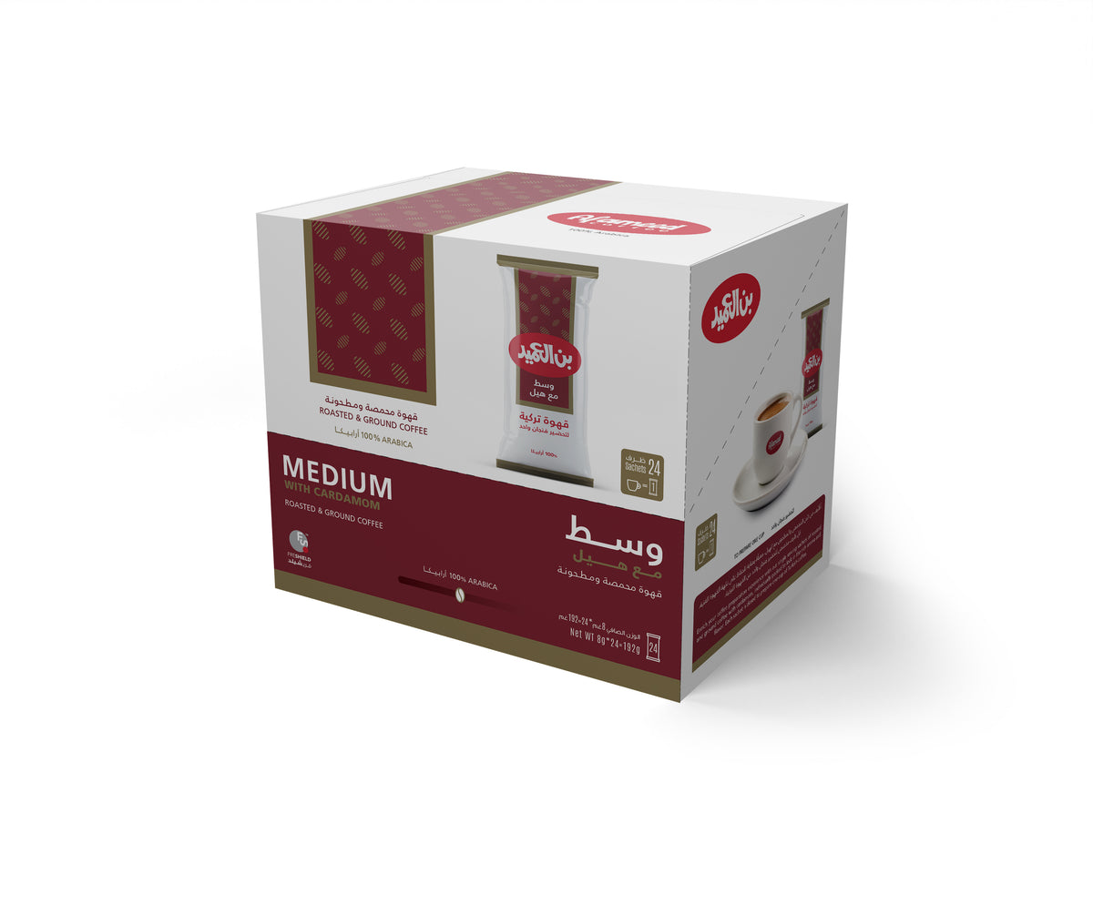 Al Ameed Turkish Coffee Medium with Cardamom Pack of 24 x 8g | بن العميد قهوة تركية وسط مع هيل