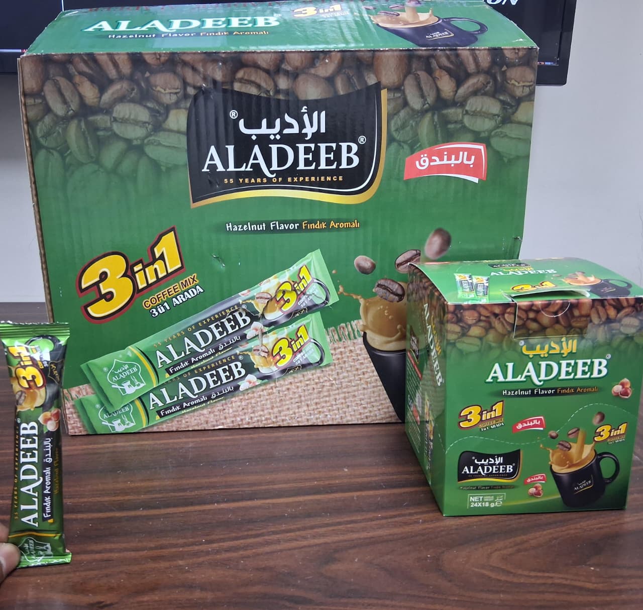الاديب 3 في 1 قهوة بالبندق ميكس كرتون 12 × 24 قطعة × 18 جرام | Aladeeb 3 in 1 Hazelnut