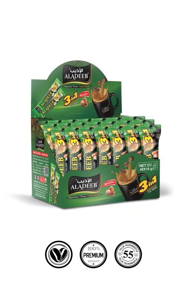 قهوة الأديب 3 في 1 بالبندق علبة 24 × 18 جرام | Aladeeb 3 in 1 Hazelnut Coffee Mix Box of 24 x 18g