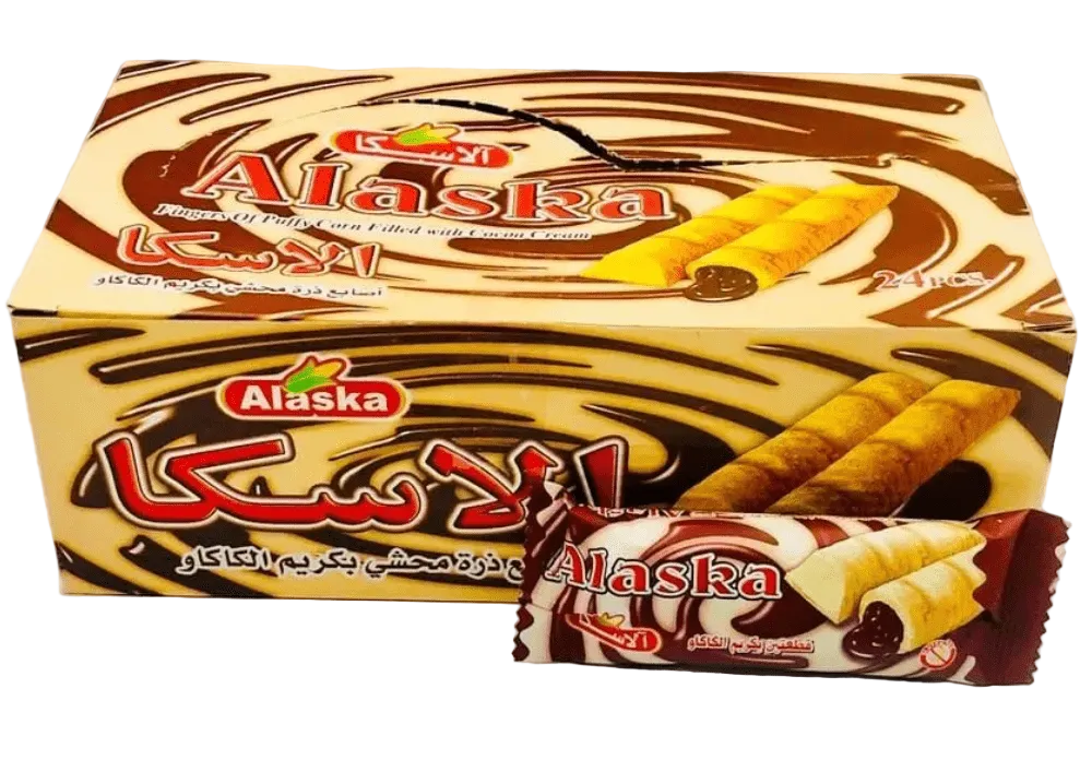 Alaska Puffy Corn Fingers Box 48x10g | الاسكا اصابع محشية بالشوكولاتة - 2kShopping
