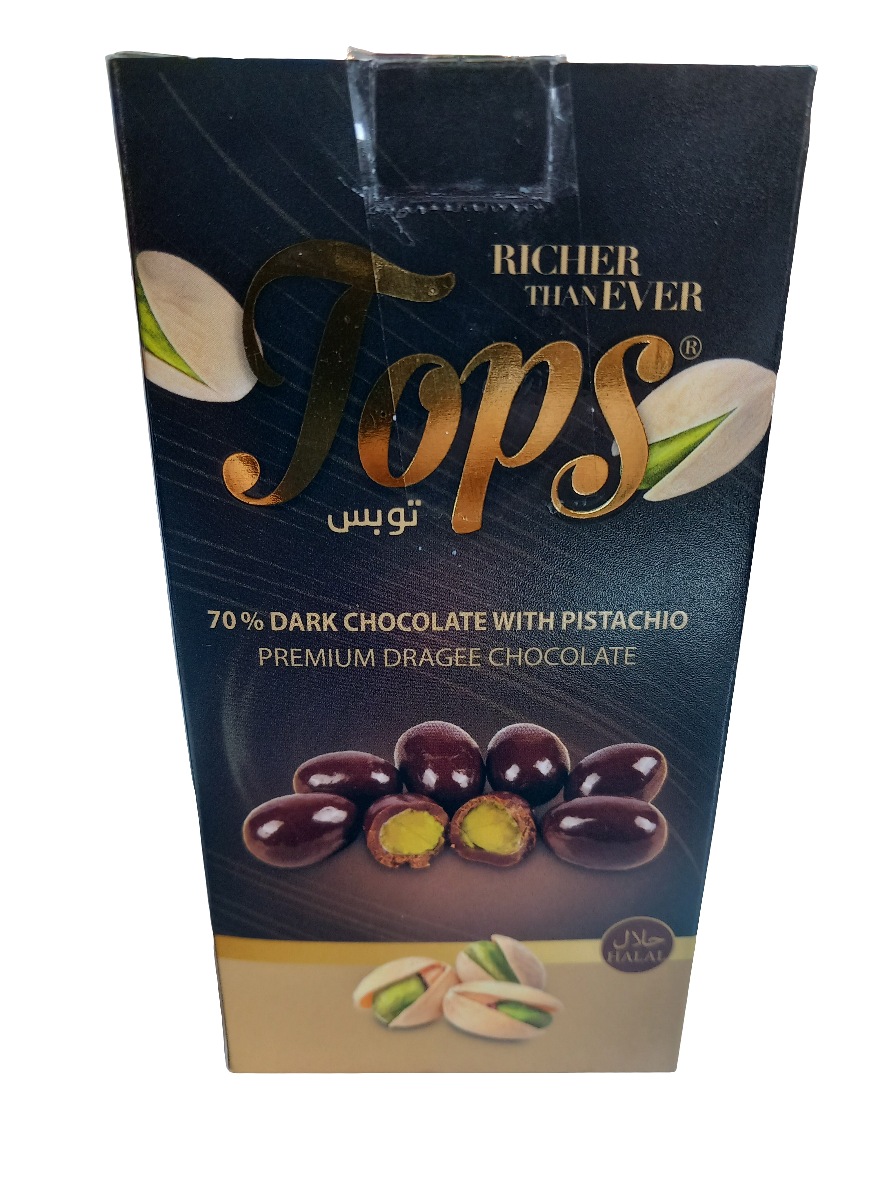 Tops Dragee Pecan Pistachio Dark Chocolate 125g | توبس دراجيه البقان بالشوكولاتة الداكنة والفستق
