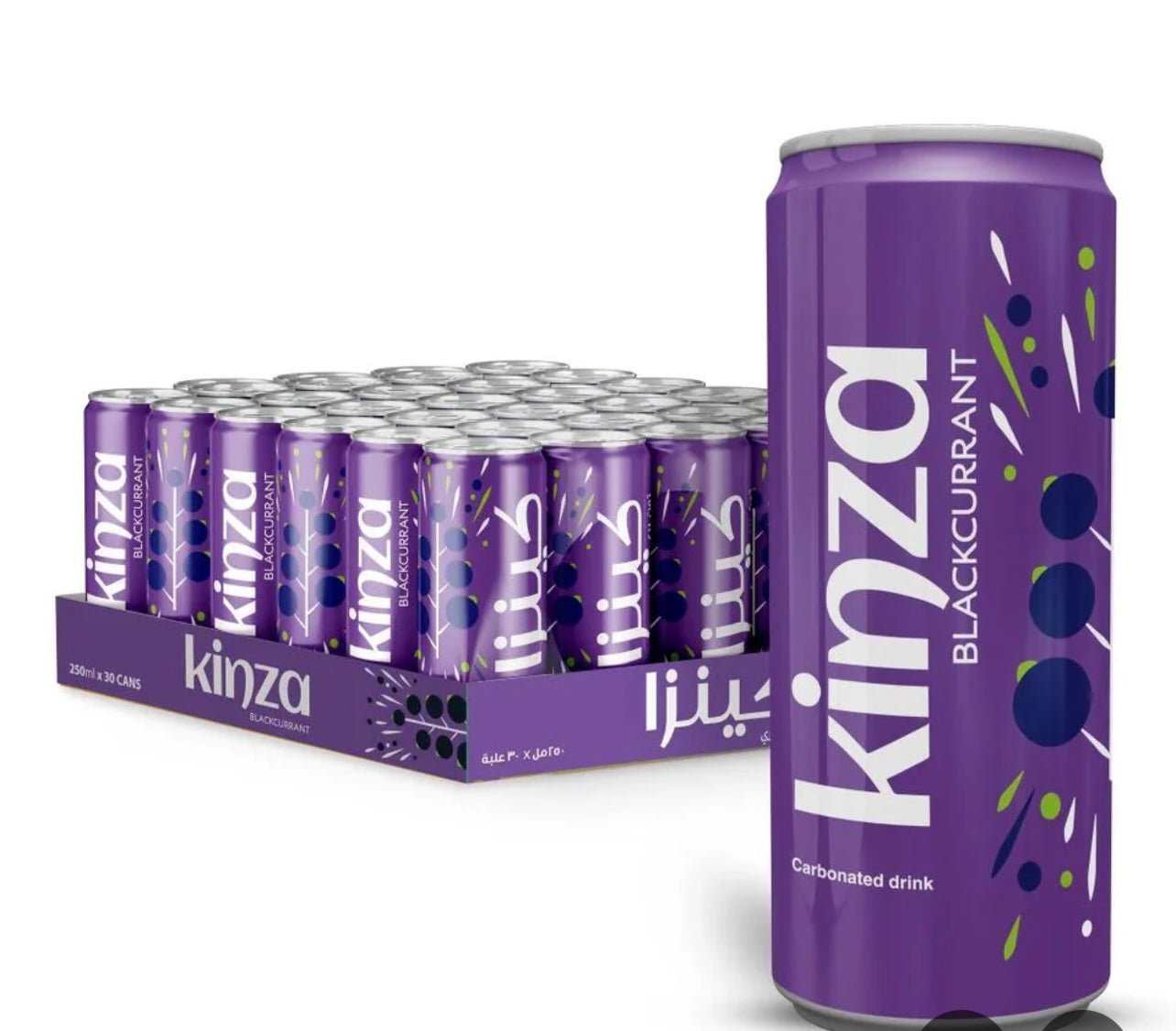 Kinza Blackcurrant Carbonated Drink Box 24x 300ml  | كينزا بطعم التوت بري