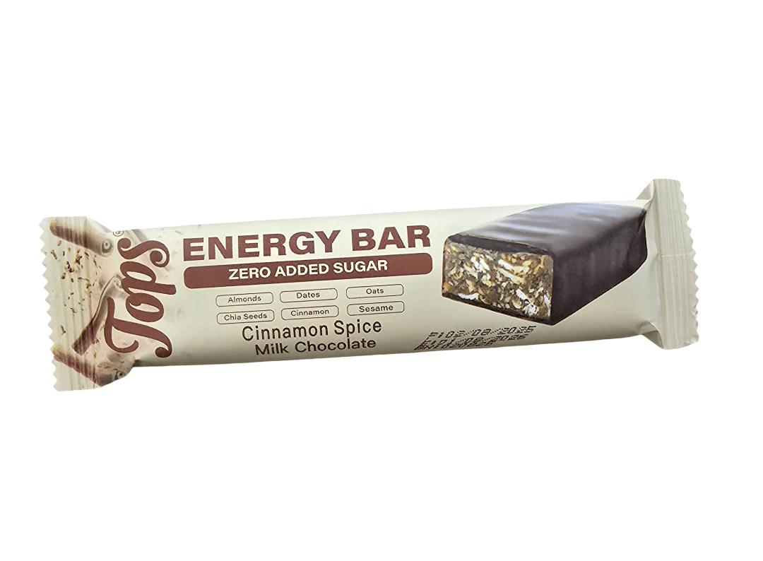Tops Energy Cinnamon Spice Milk Chocolate 50g Zero Added Sugar - 2kShopping