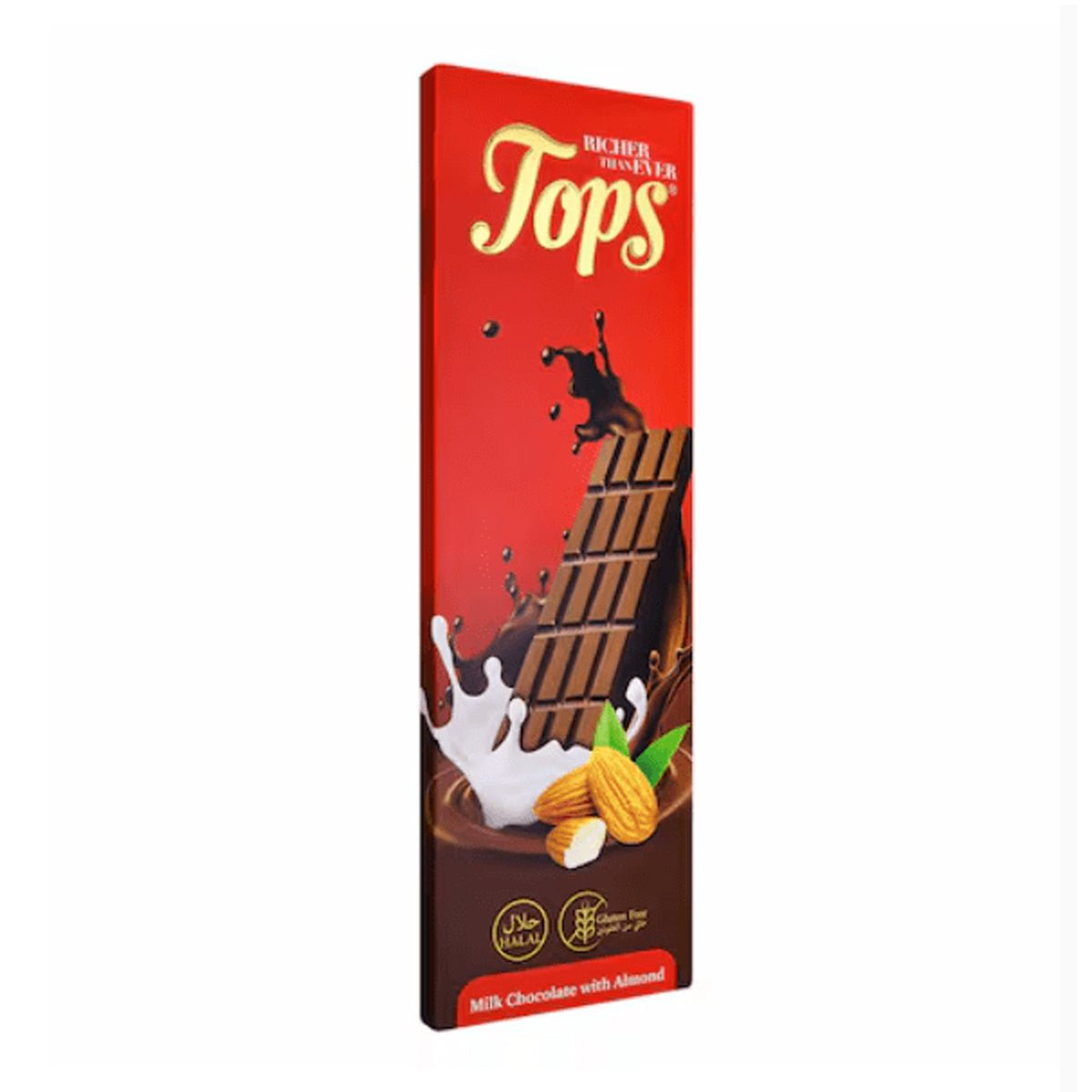 Tops Chocolate Bar Milk with Almonds Sugar - Free 50g | توبس شوكولاته الحليب باللوز بدون سكر - 2kShopping