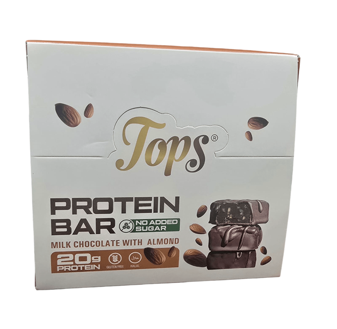 Tops Protein Bar Milk Chocolate and Almond 12X60g No Sugar Added - 2kShopping