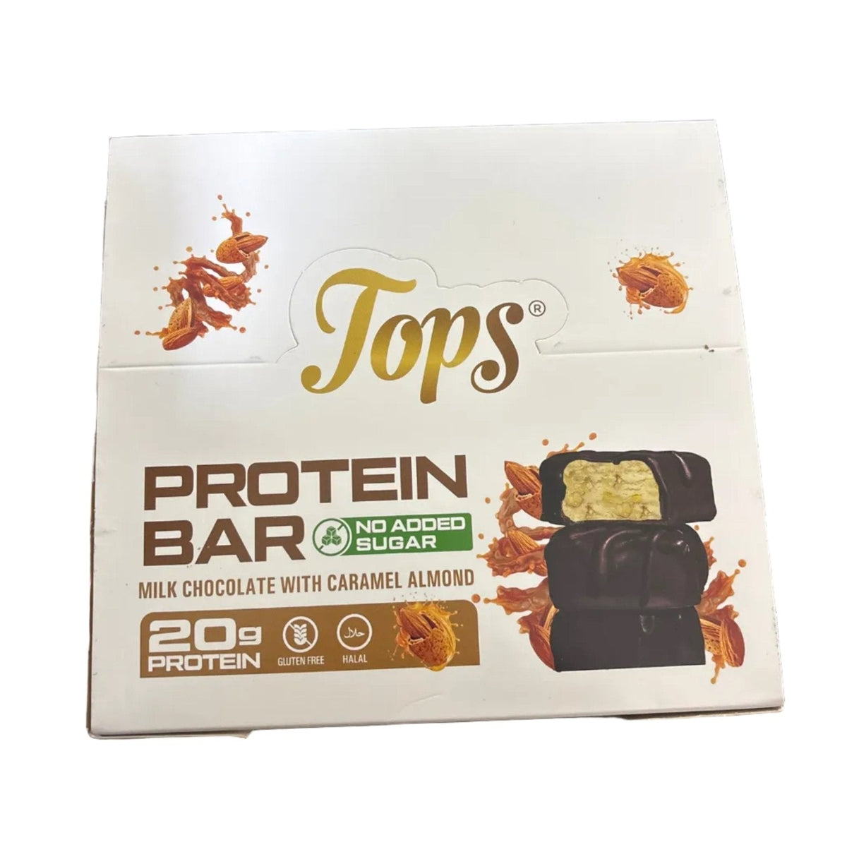 Tops Protein Bar Milk Chocolate with Caramel Almond 12X60g No Sugar Added - 2kShopping