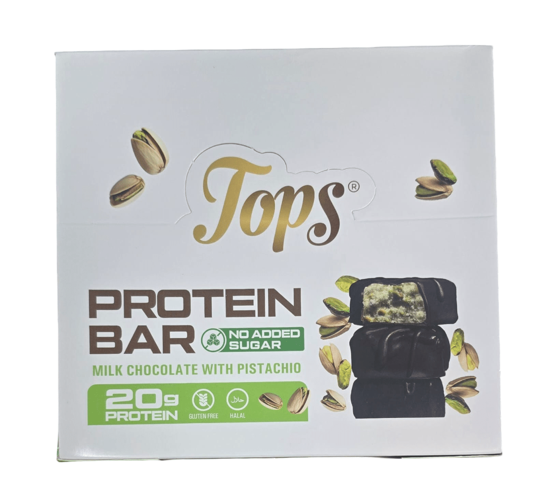 Tops Protein Bar Milk Chocolate With Pistachio 12X60g No Sugar Added - 2kShopping